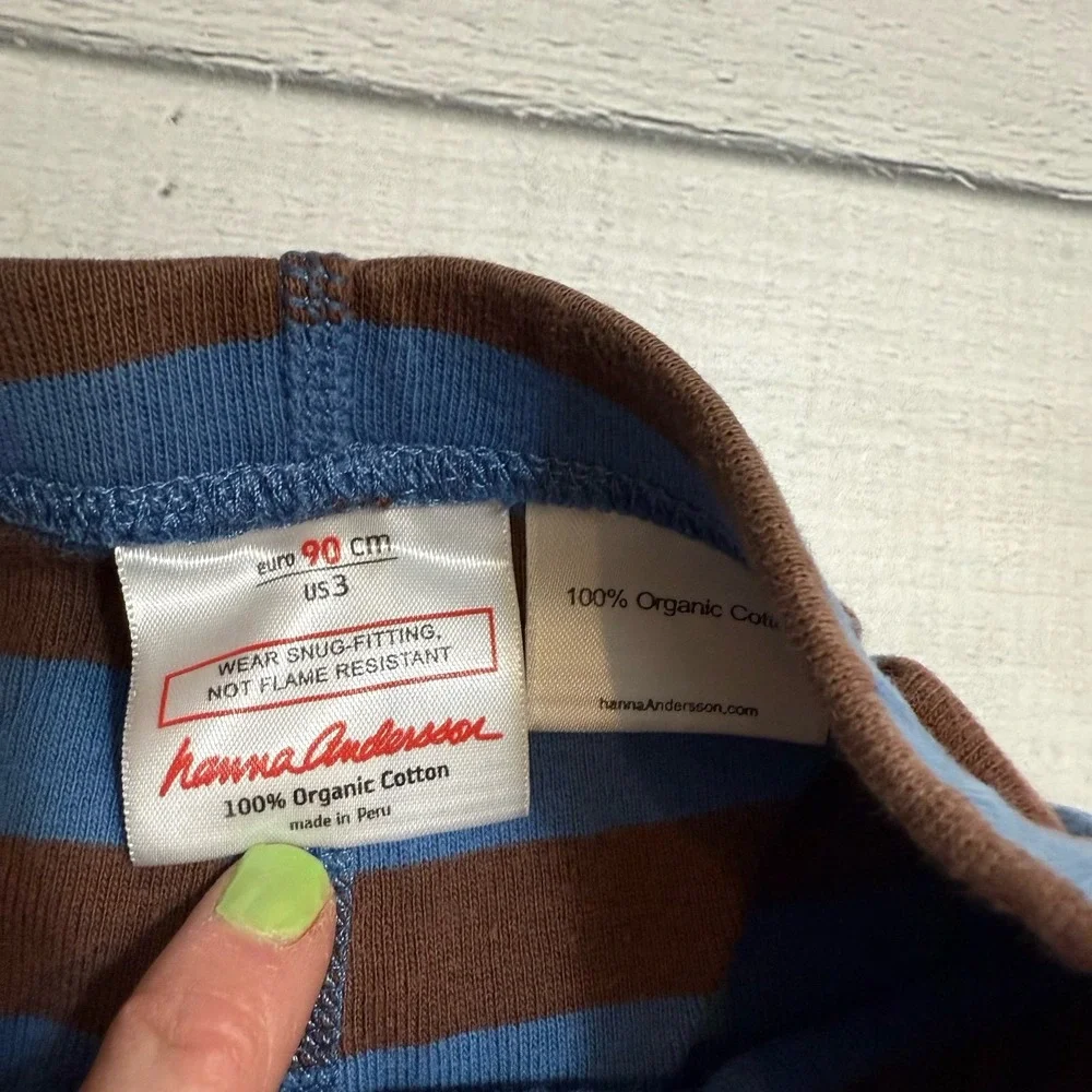 Hanna Andersson kids long John pajamas winter‎ tiger brown blue stripes 90/3